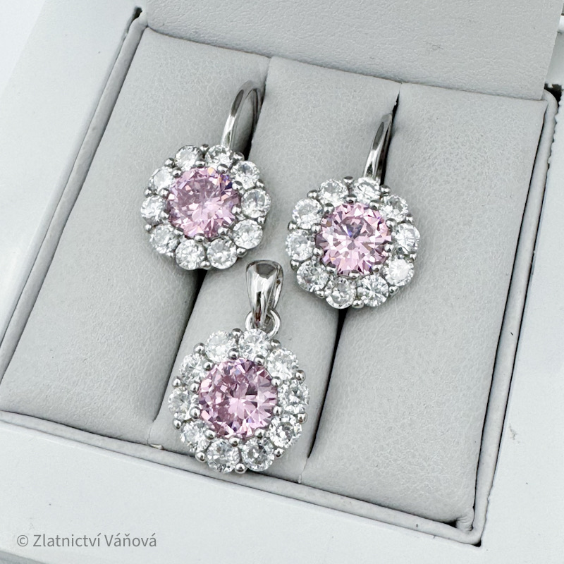 Stříbrná souprava kytička růžová